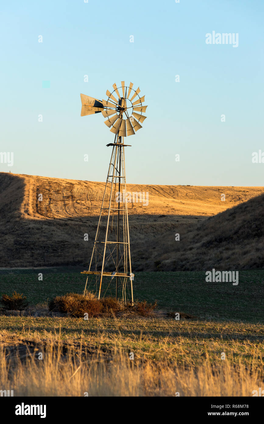 Vecchio mulino a vento sulla Palouse Prairie in Eastern Washington. Foto Stock