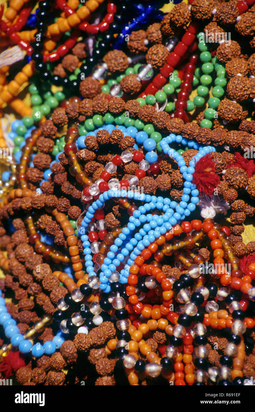 Perline di preghiera, perline di canto, japa mala, rosario, perline di mala, India, Asia Foto Stock