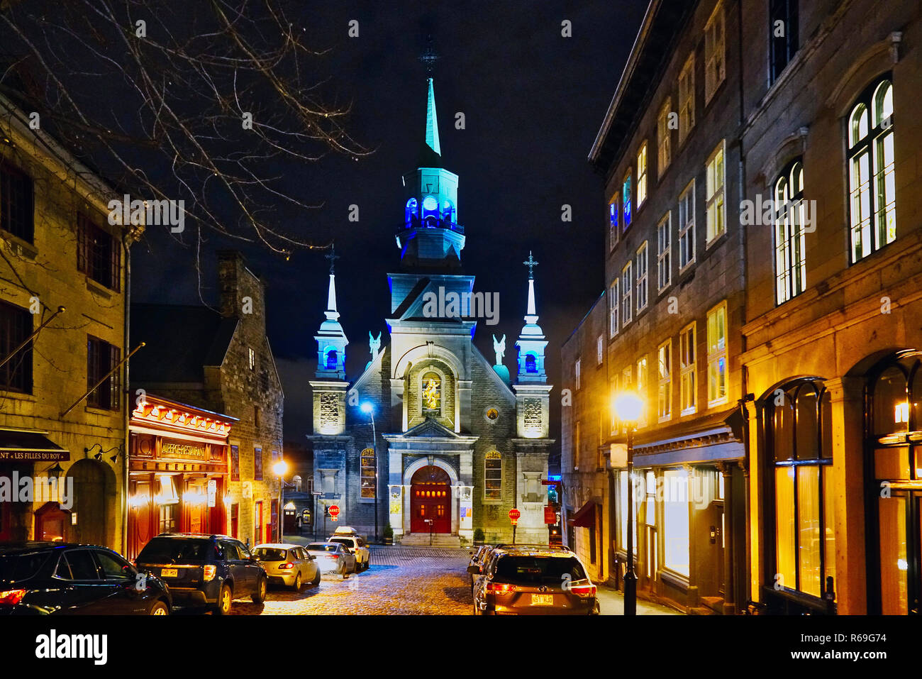 Montreal, Canada, 3 Dicembre,2018.Notre-Dame-de Bon-Secours cappella di notte.Credit:Mario Beauregard/Alamy Live News Foto Stock