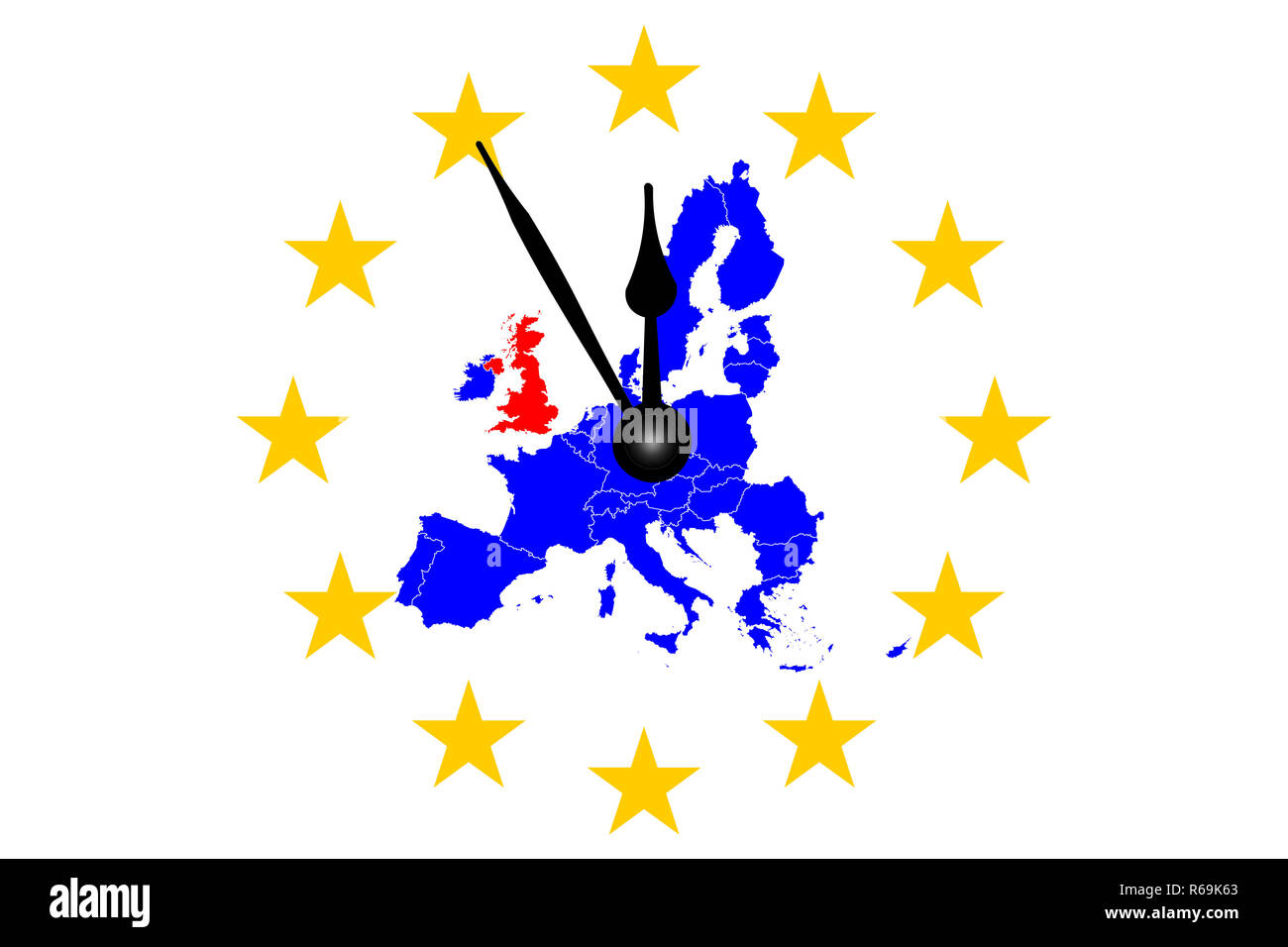 Brexit mappa europea con stelle europee Circle e orologio Foto Stock