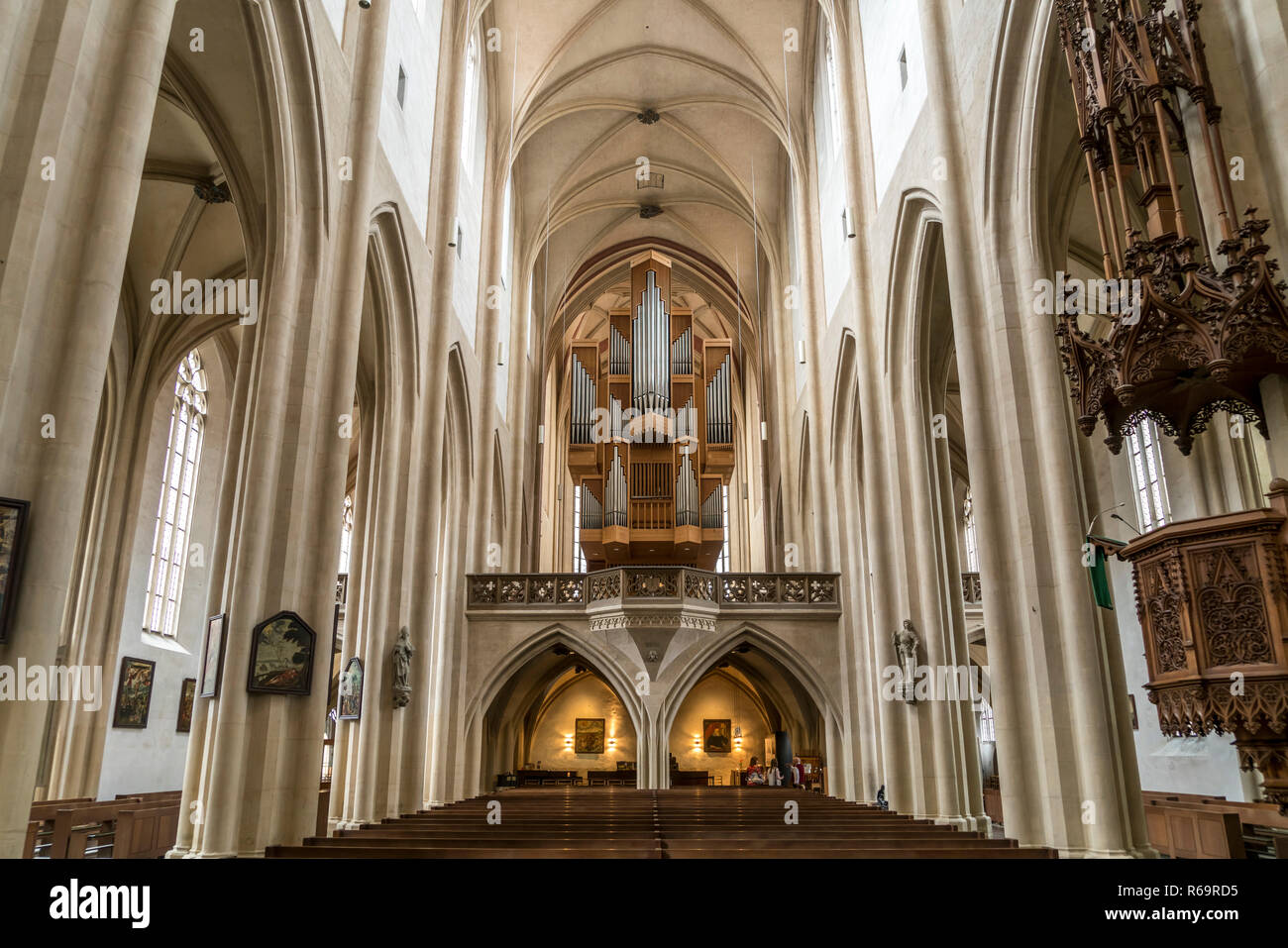 Organo da chiesa della Evangelica Luterana Chiesa parrocchiale di San Giacomo in Rothenburg ob der Tauber, Baviera, Germania Foto Stock