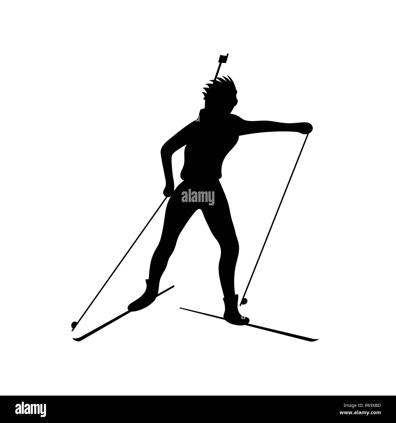 Biatleta corre la distanza. Nero icona vettore Illustrazione Vettoriale