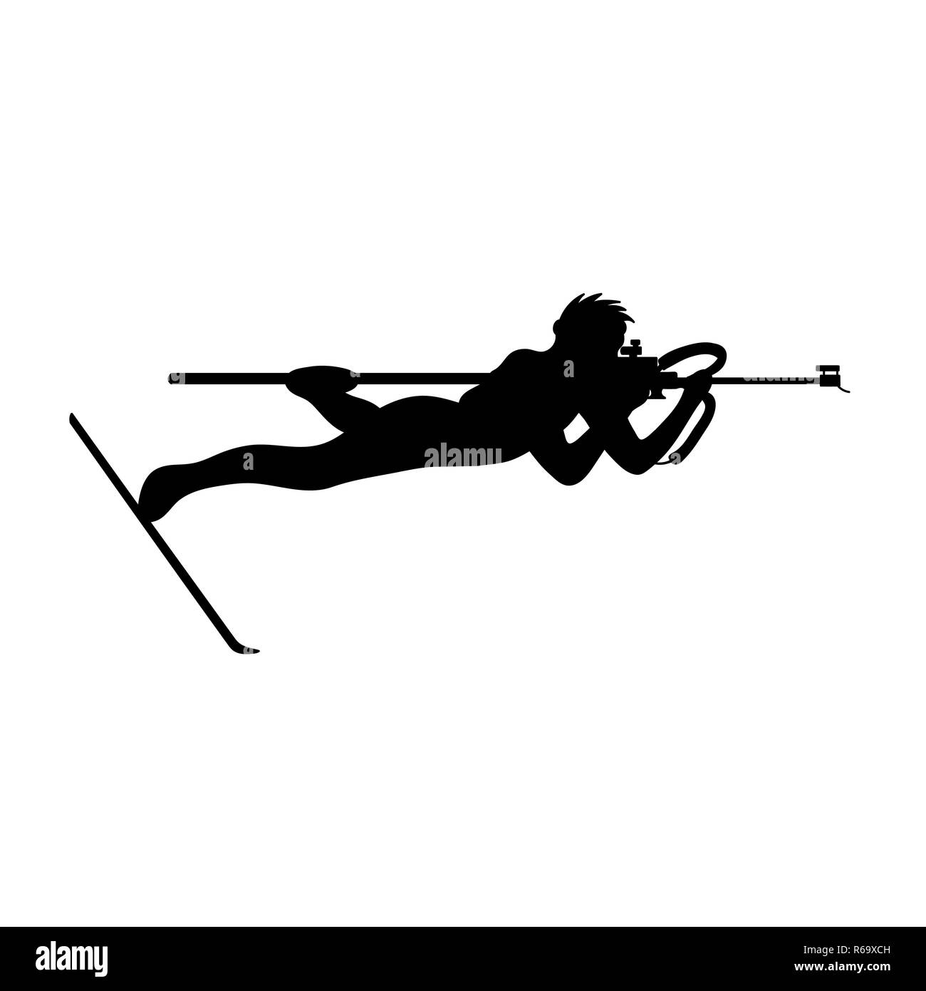 Scatti da posizioni prona nel biathlon. Vettore Illustrazione Vettoriale