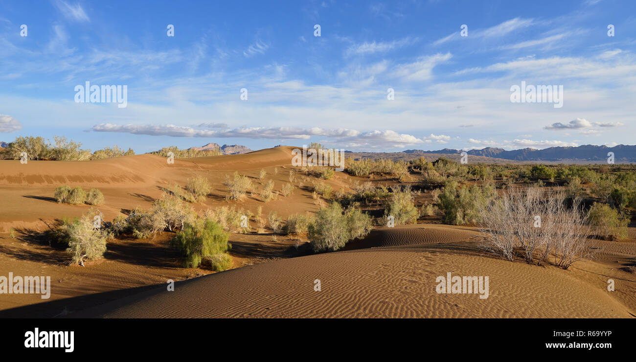 Iran, dune di sabbia arancione dal Mesr oasi sull'Dasht-e Kavir deserto vicino alla città di Khur Foto Stock