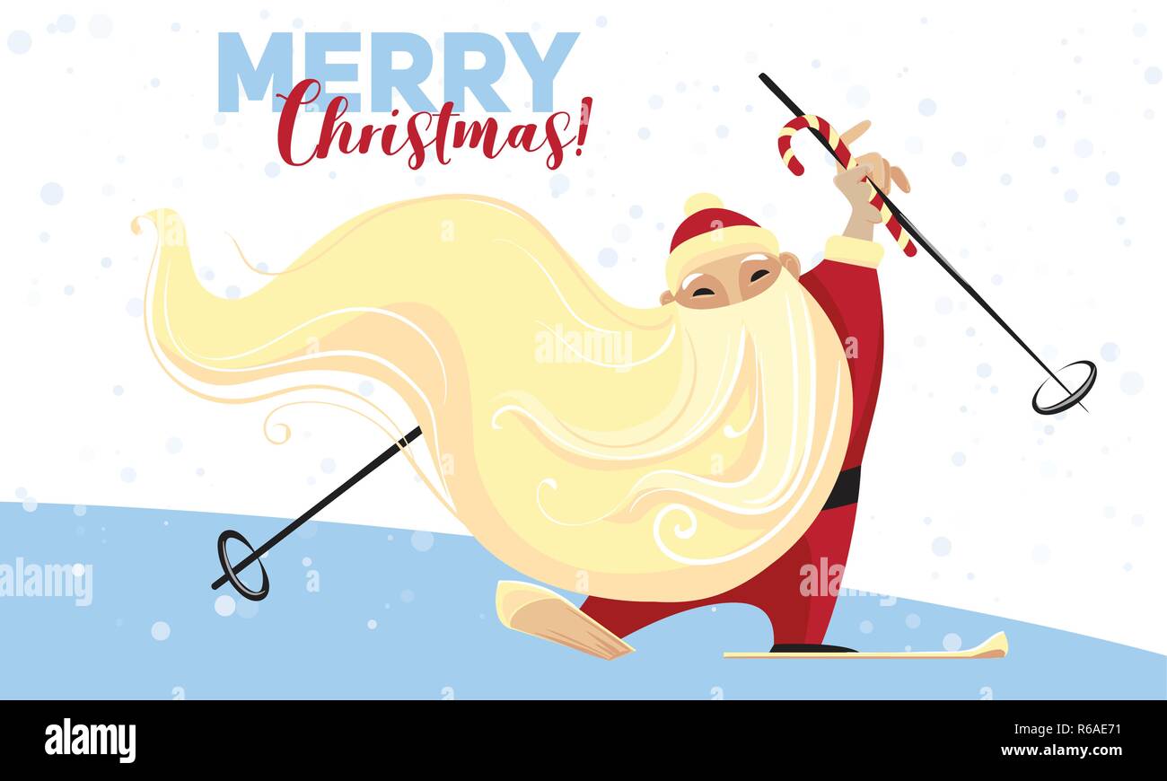 Buon Natale ski santa concetto banner. Cartoon illustrazione di Buon Natale ski santa concetto vettoriale banner per il web design Illustrazione Vettoriale