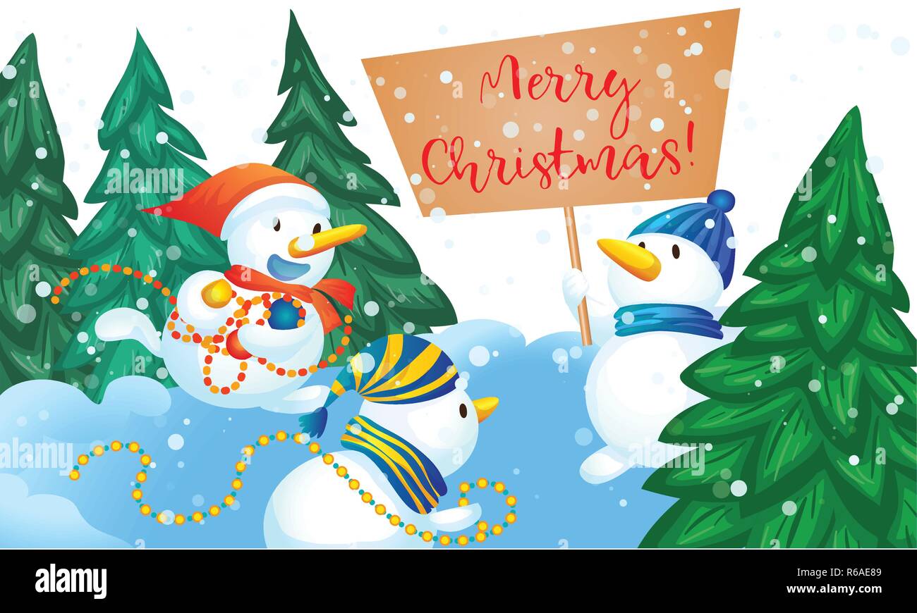 Merry Christmas snowman concetto banner. Cartoon illustrazione di Natale allegro pupazzo concetto vettoriale banner per il web design Illustrazione Vettoriale