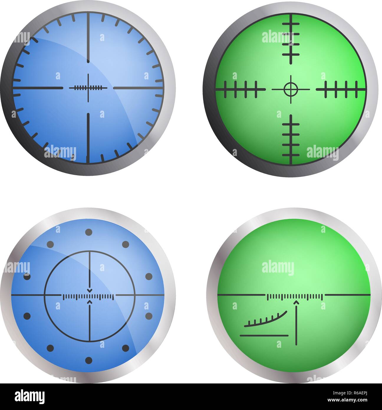 Mirino icona di destinazione impostato, stile realistico Illustrazione Vettoriale