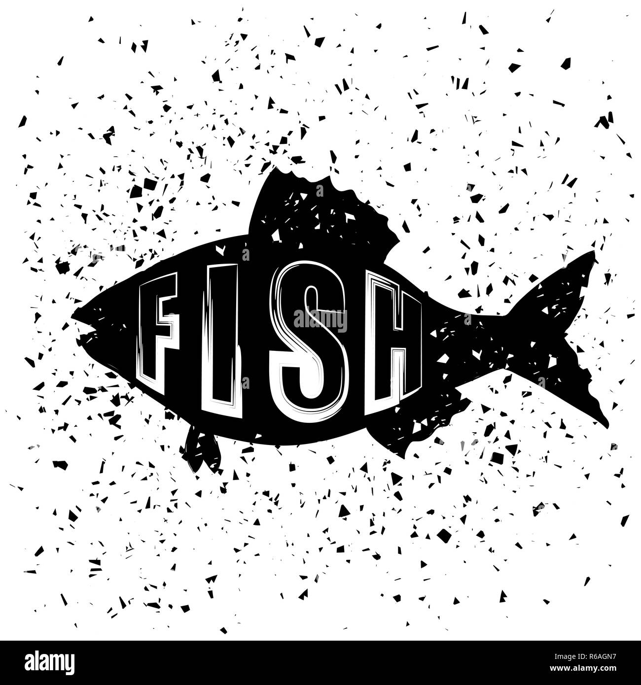Design Tipografia di stampa con pesce di mare Silhouette Foto Stock