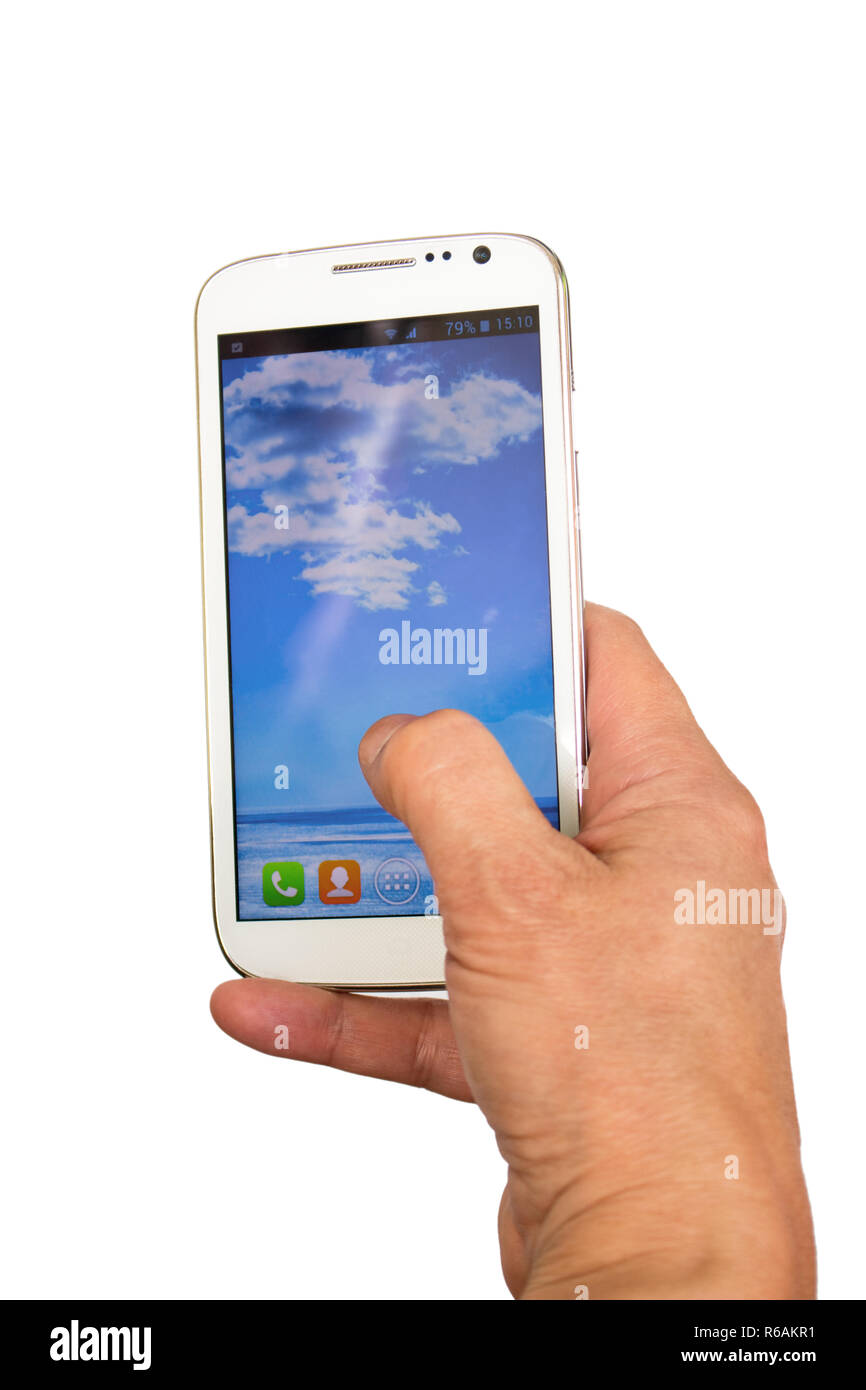 La mano di scattare una foto con un cellulare Foto Stock