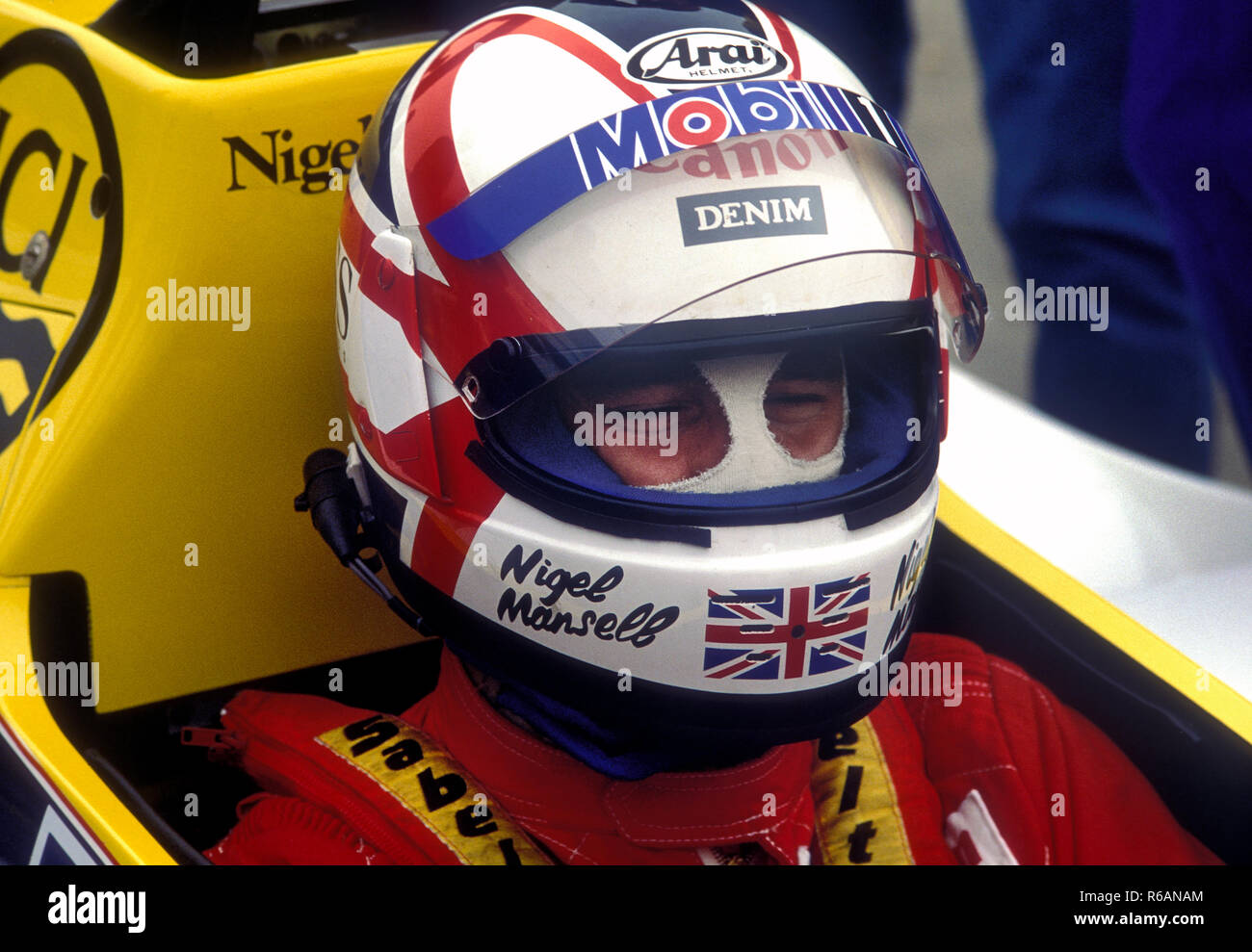 Nigel Mansell con la Williams - Honda presso il Grand Prix del Portogallo 1985 Foto Stock