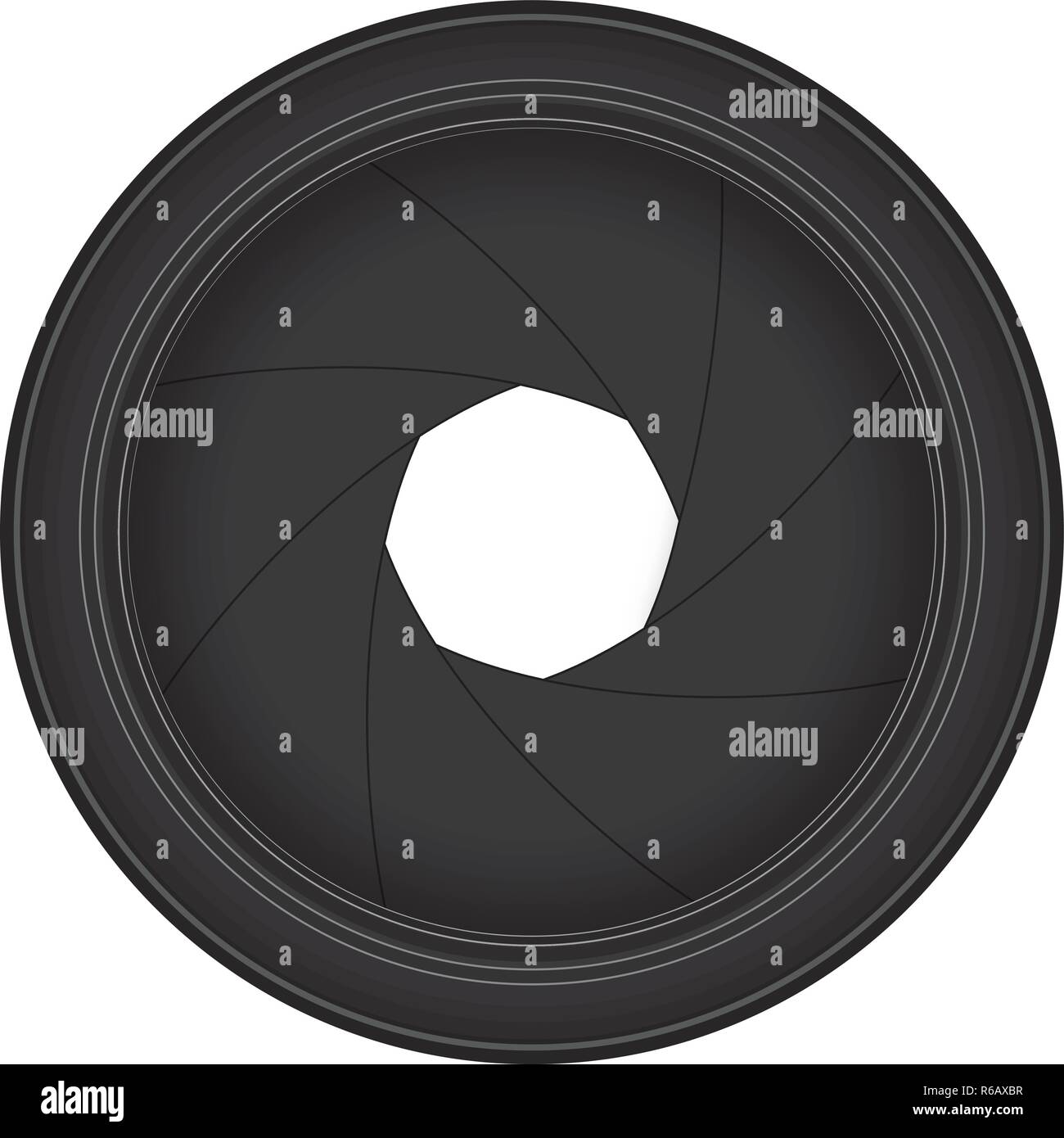 Illustrazione Vettoriale delle lenti della fotocamera apertura isolati su sfondo bianco, vista frontale Illustrazione Vettoriale