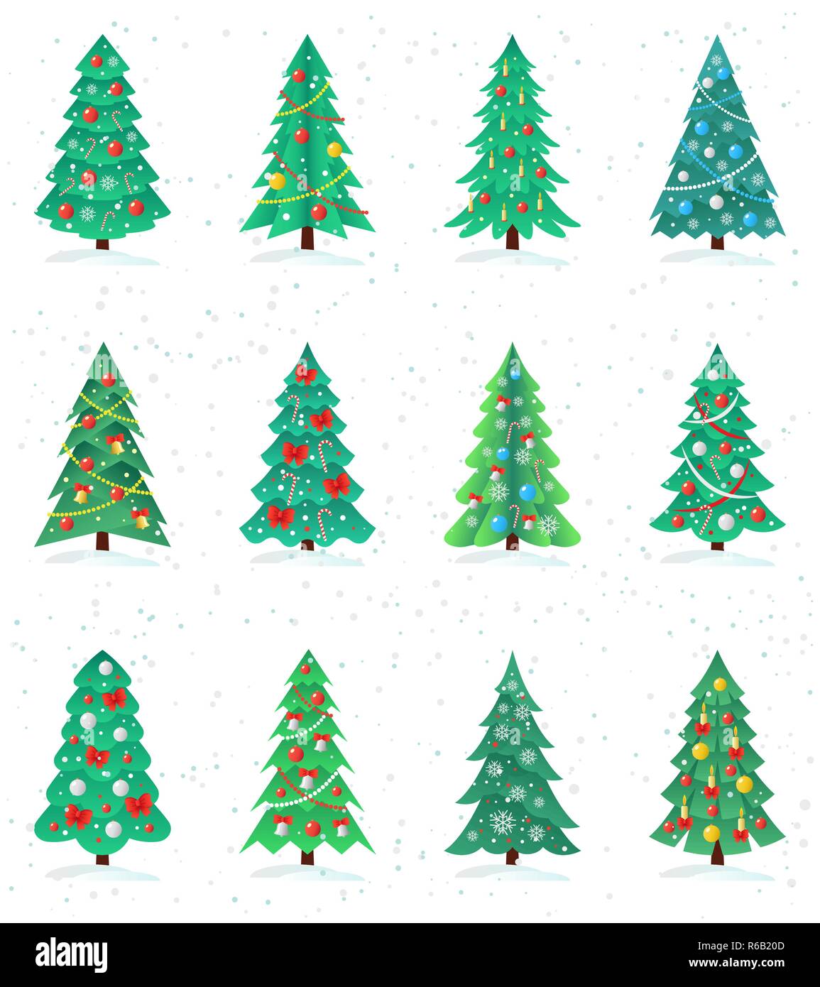 Insieme di diversi alberi di Natale icona, Felice Anno Nuovo concetto Illustrazione Vettoriale