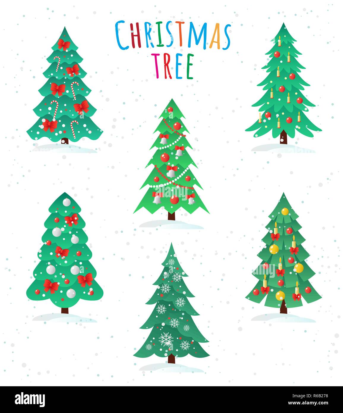 Insieme di diversi alberi di Natale icona, Felice Anno Nuovo concetto Illustrazione Vettoriale