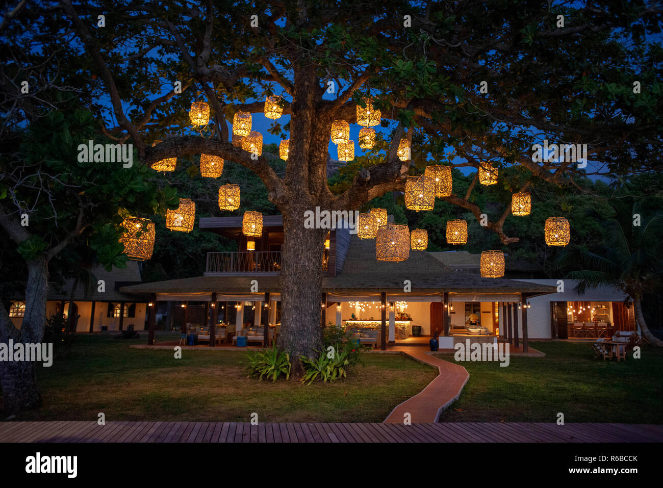 Six Senses Zil Pasyon hotel di lusso. Felicite isola delle Seychelles. Foto Stock