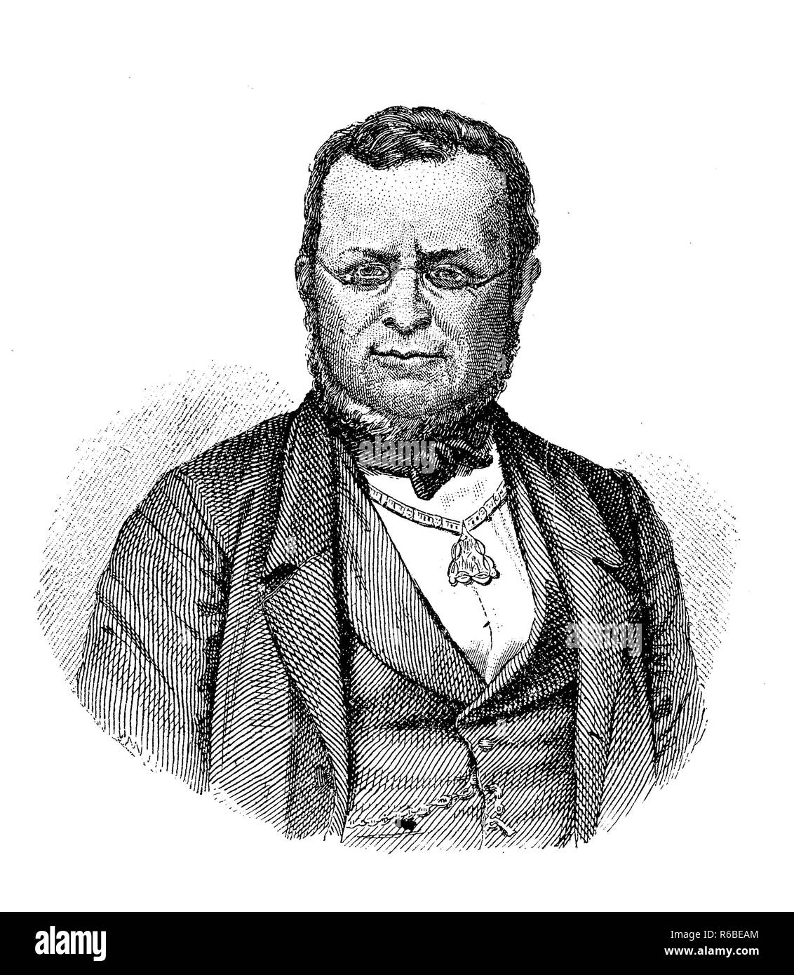 Incisione Vintage ritratto di Camillo Benso Conte di Cavour (1810 - 1861) , statista italiano, Primo Ministro del Regno di Piedmont-Sardinia e primo ministro dell'Italia Foto Stock