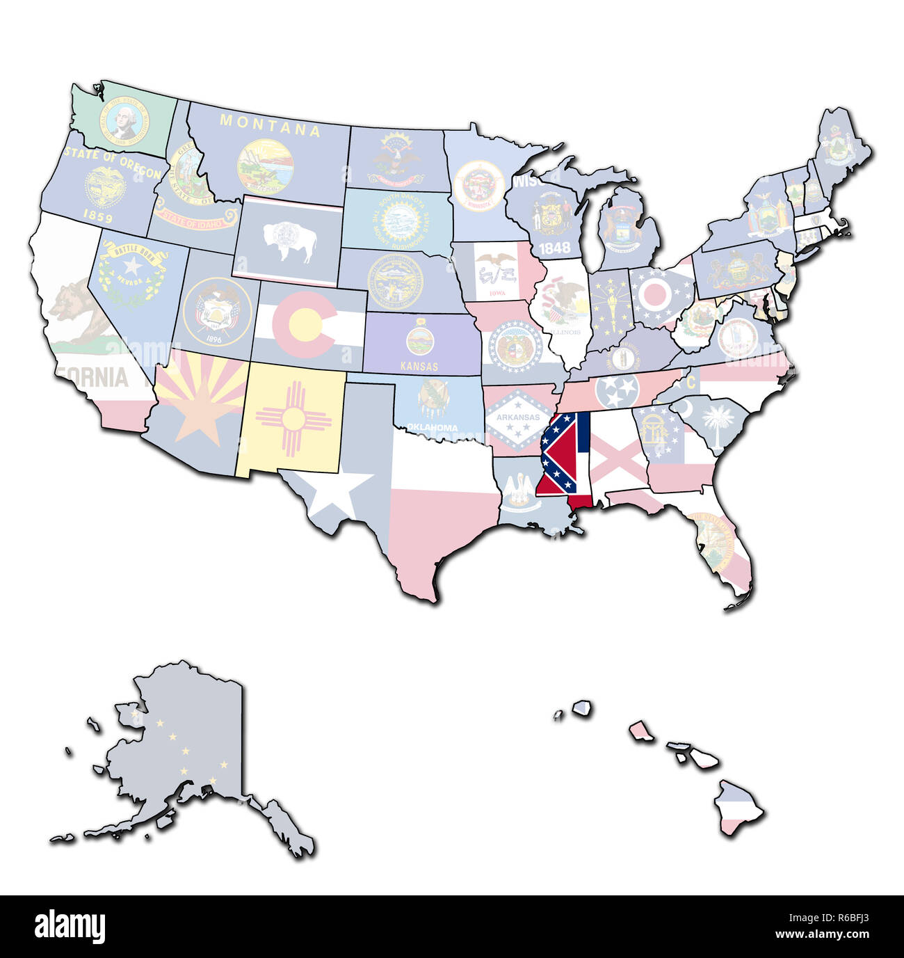 La Mississippi sulla mappa di Stati Uniti d'America Foto Stock