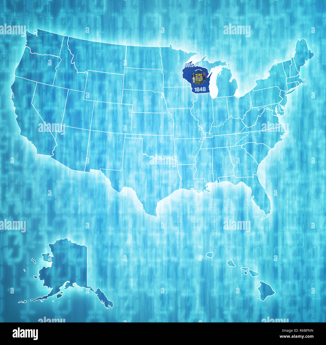 Wisconsin sulla mappa di Stati Uniti d'America Foto Stock