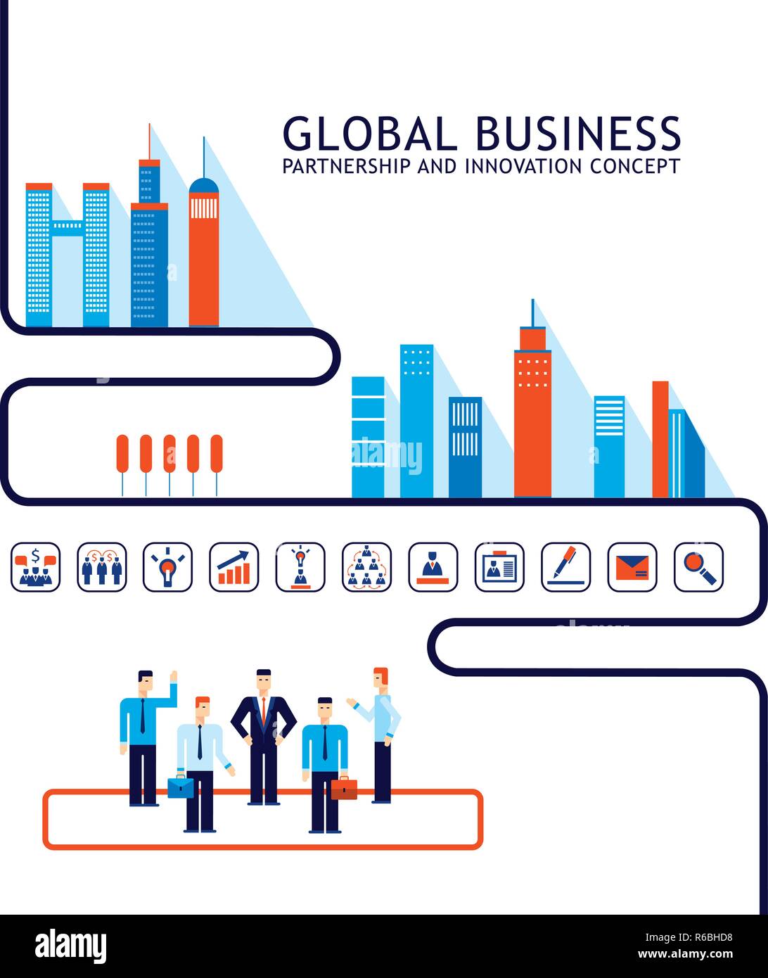Il lavoro di squadra concetto di partenariato business di successo di persone città social network infografico illustrazione vettoriale Illustrazione Vettoriale