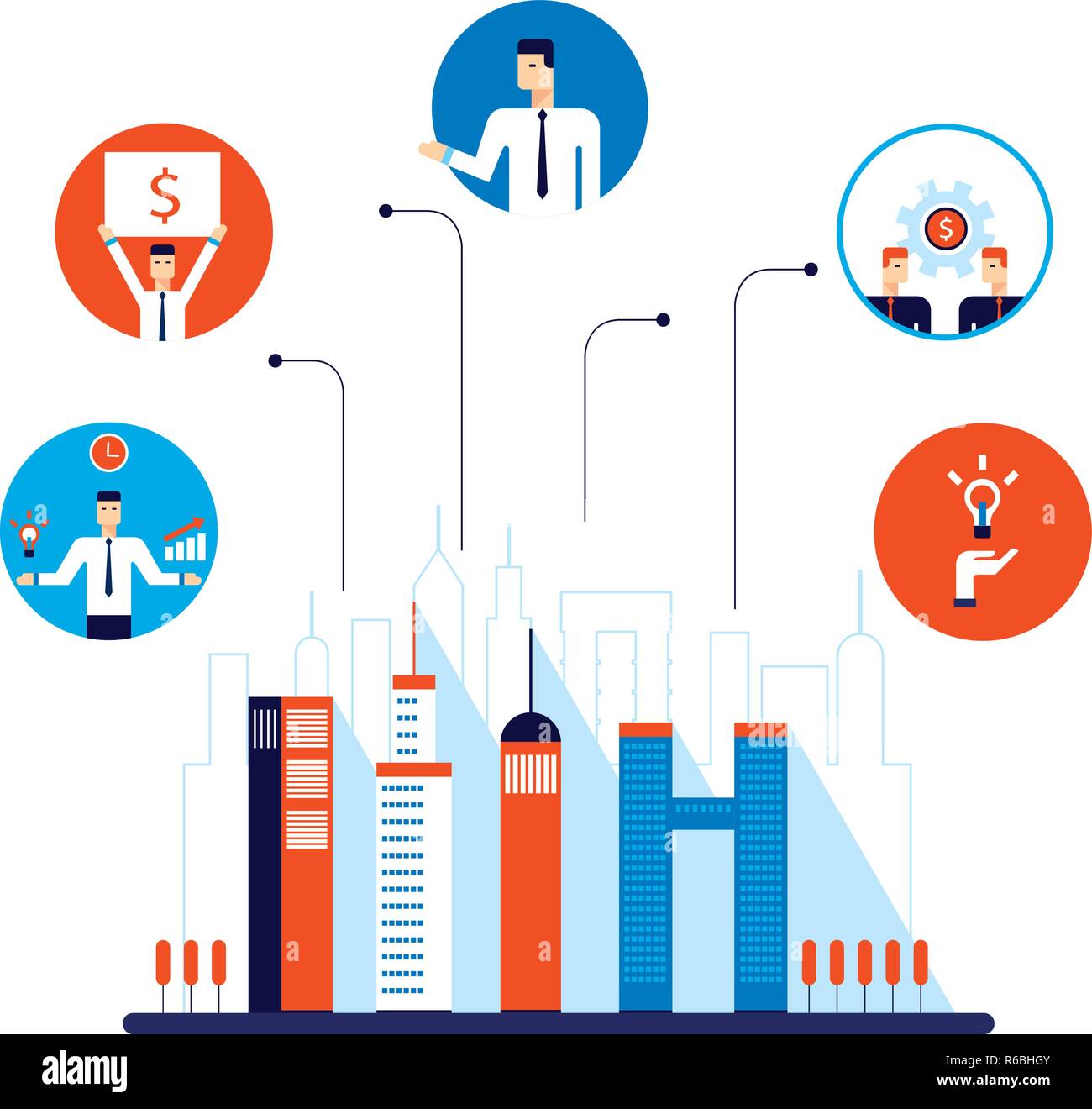 Il lavoro di squadra concetto di partenariato business di successo di persone città social network infografico illustrazione vettoriale Illustrazione Vettoriale