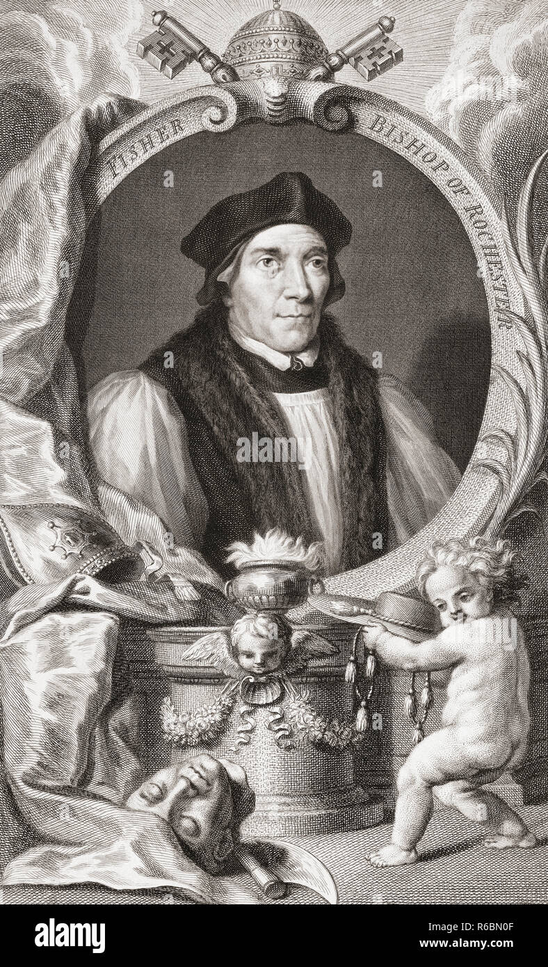 Il Cardinale John Fisher circa 1469 - 1535. Cattolica inglese vescovo e cardinale. Da una incisione di artista olandese Jacob Houbraken, dopo Hans Holbein il Giovane. Foto Stock
