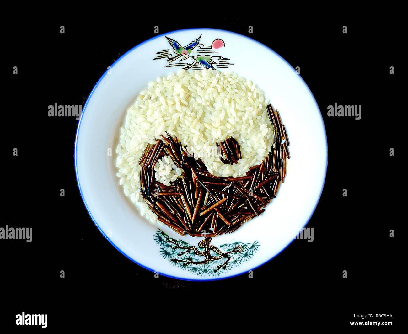 Il Tao simbolo di Yin e Yang fa di riso Foto Stock