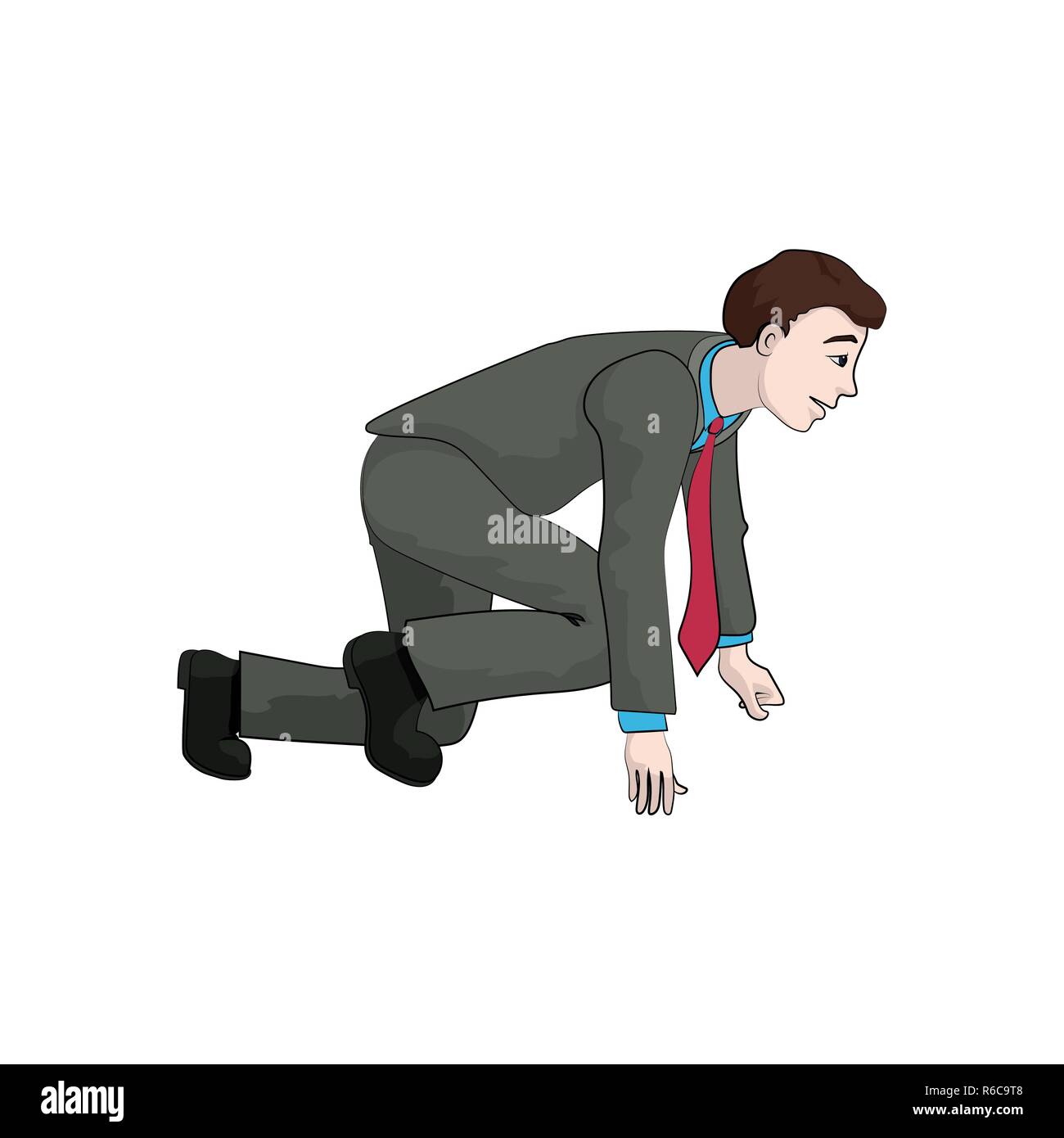 Uomo d'affari nella posizione di partenza pronta per eseguire sprint. Vettore Illustrazione Vettoriale