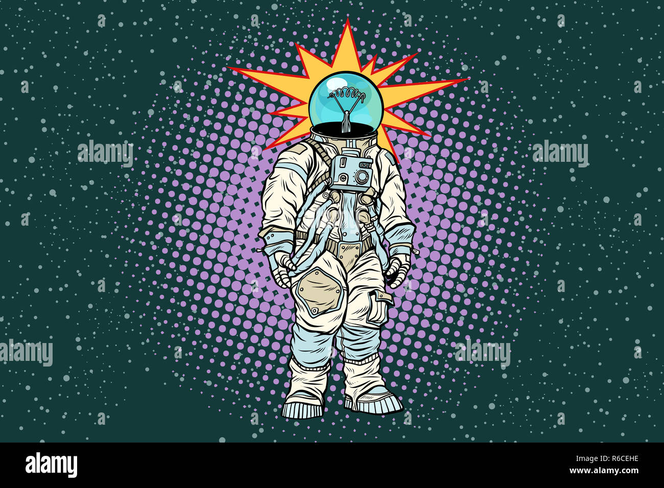 Astronauta testa di lampadina luce idea Foto Stock