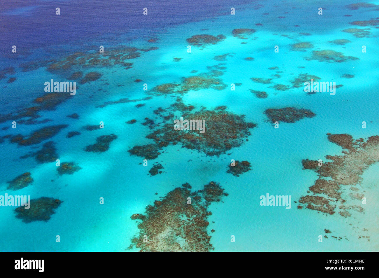 Vista aerea della Grande Barriera Corallina da elicottero, Queensland, Australia Foto Stock