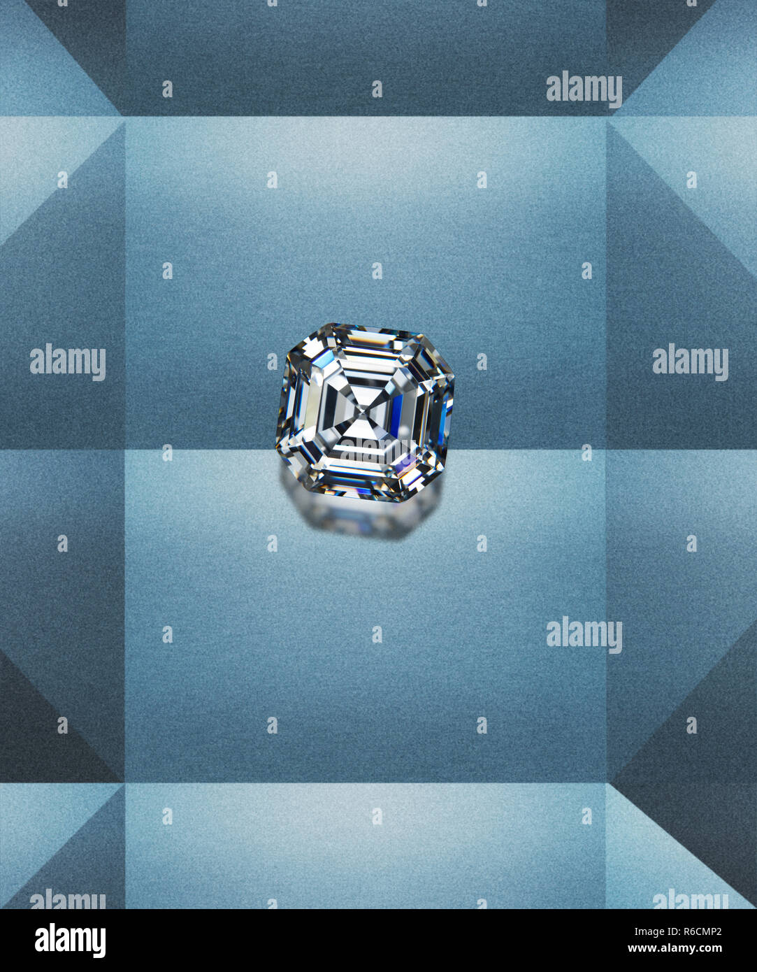 Immagine digitale della bella piazza diamante del taglio della pietra con un geometrico sfondo grigio Foto Stock