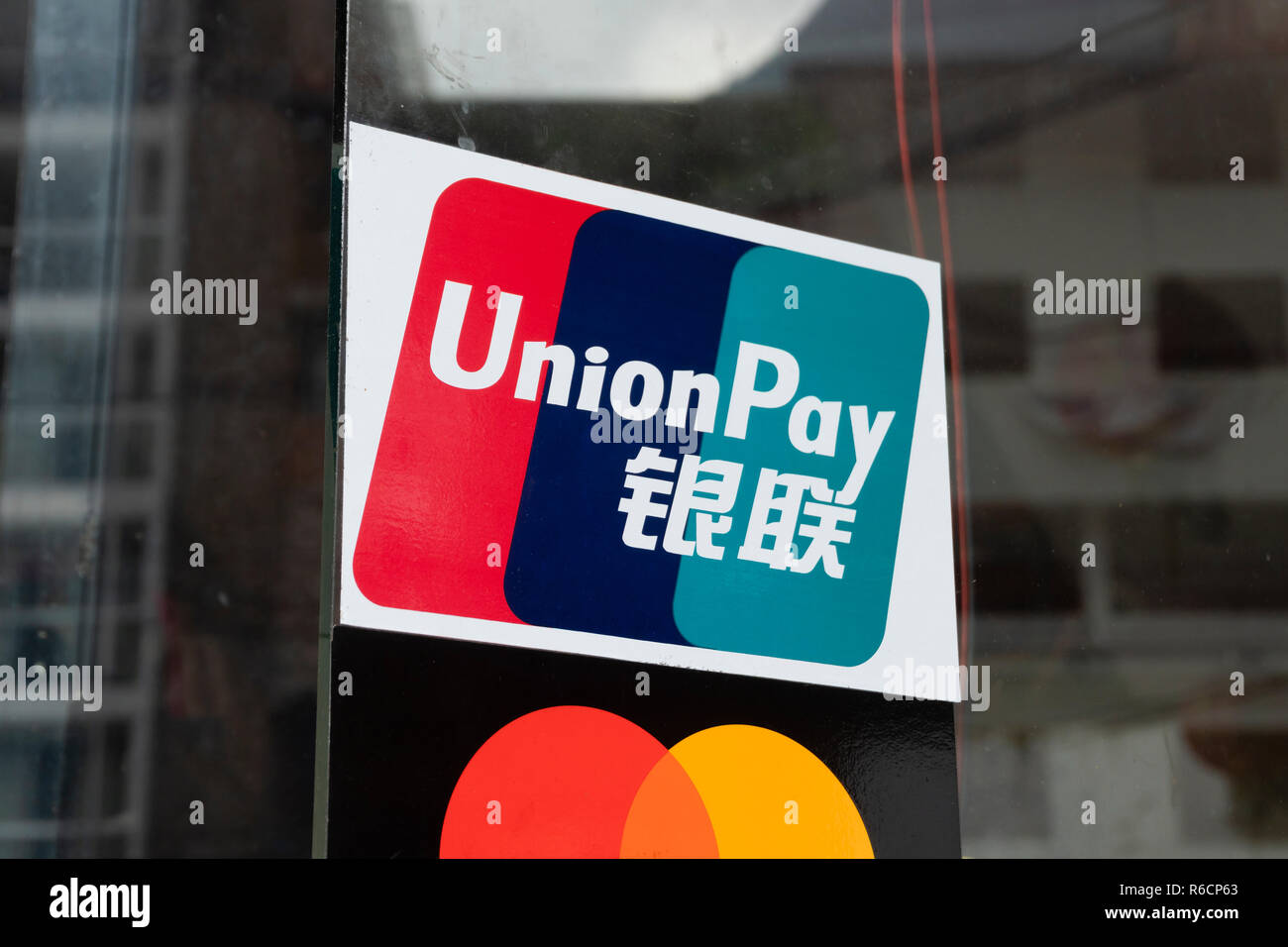 Vista ravvicinata di segno UnionPay Foto Stock