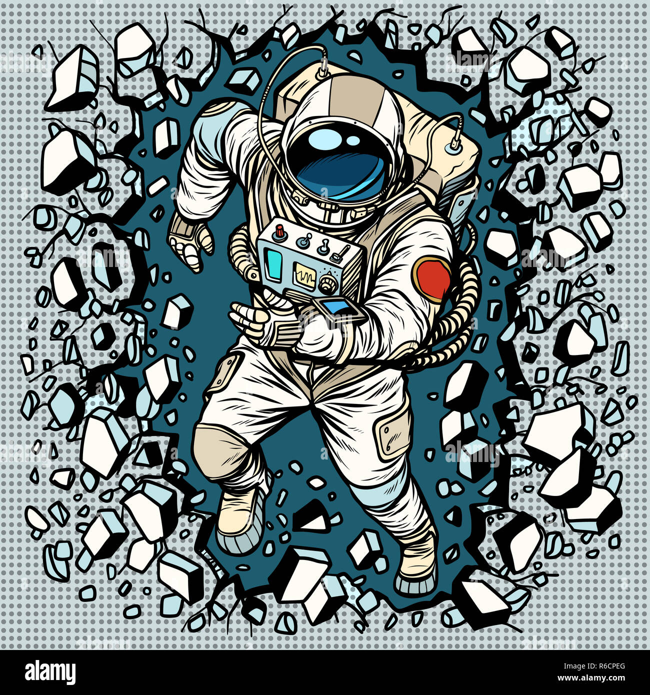 Astronauta rompe il muro, leadership e determinazione Foto Stock