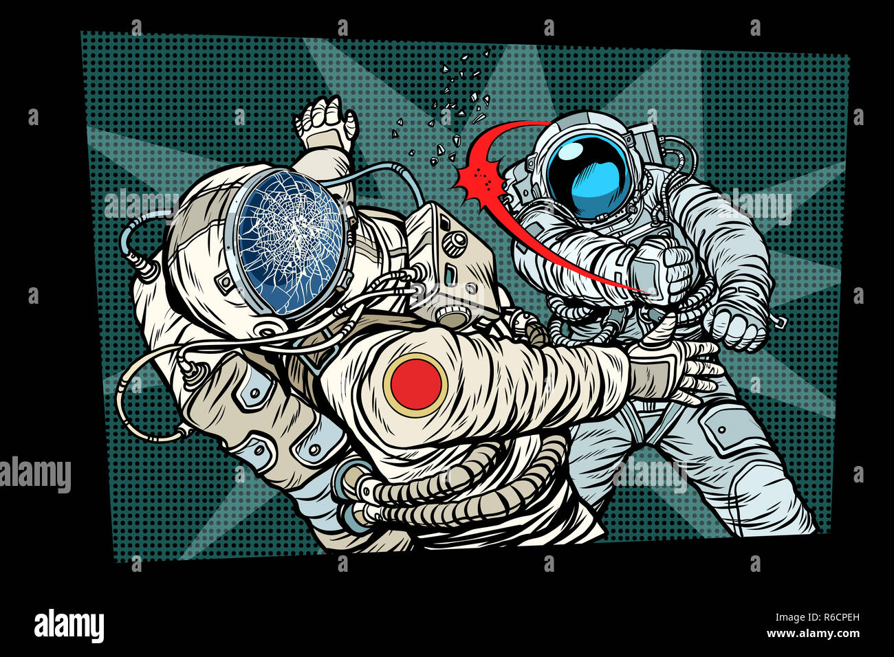 Due cosmonauti combattere la guerra dello spazio Foto Stock