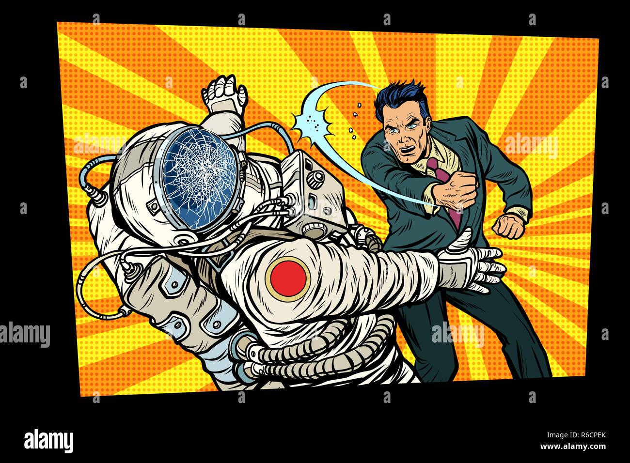 L'uomo vs astronauta, lotta Foto Stock