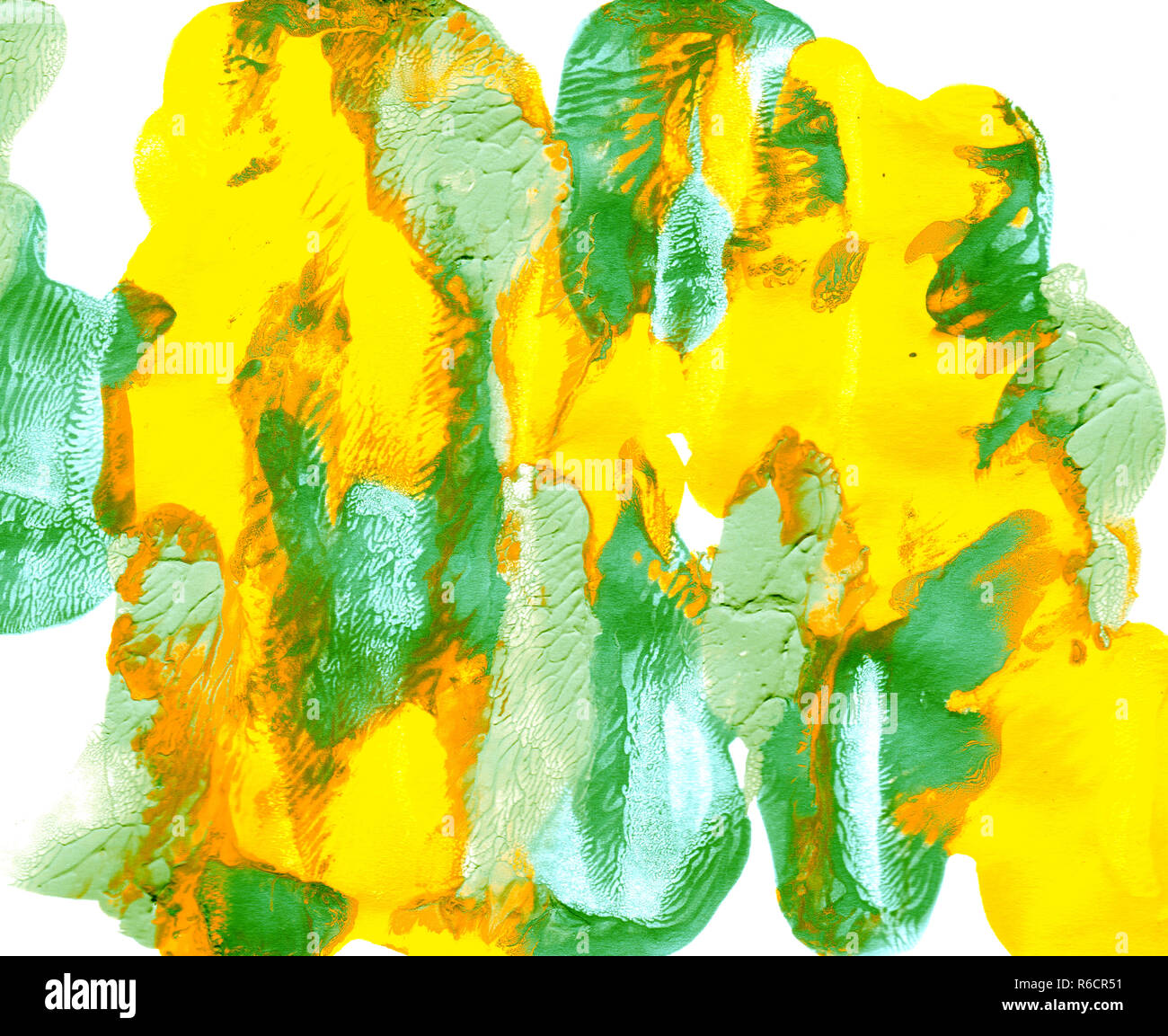 Macchie di colore giallo e verde vernice astratta Foto Stock