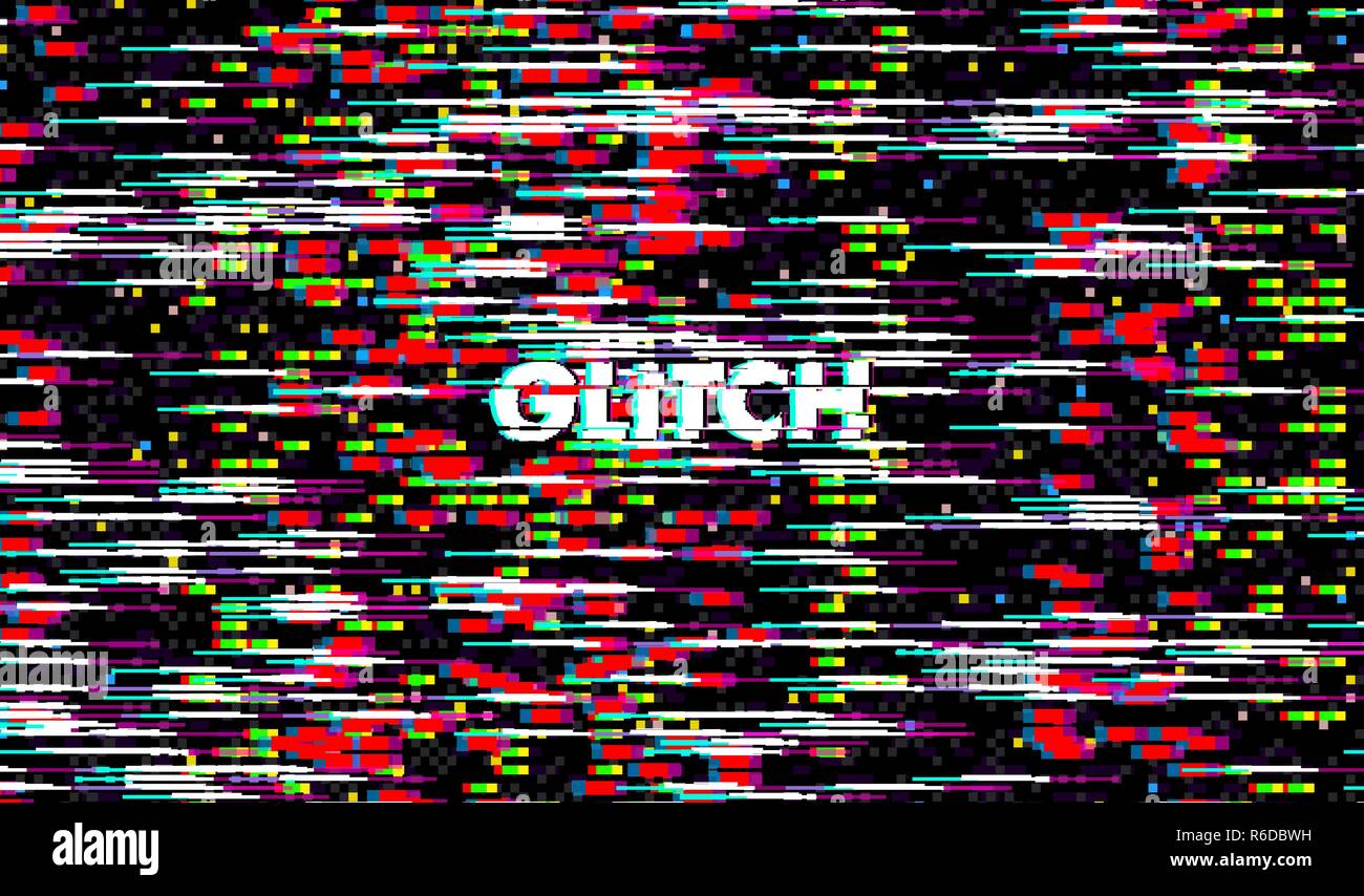 Glitch Texture rumore di pixel. Test schermo TV Digitale sfondo VHS. Errore Video del computer. Abstract di nero danni. Magic poster per gioco. Illustrazione Vettoriale