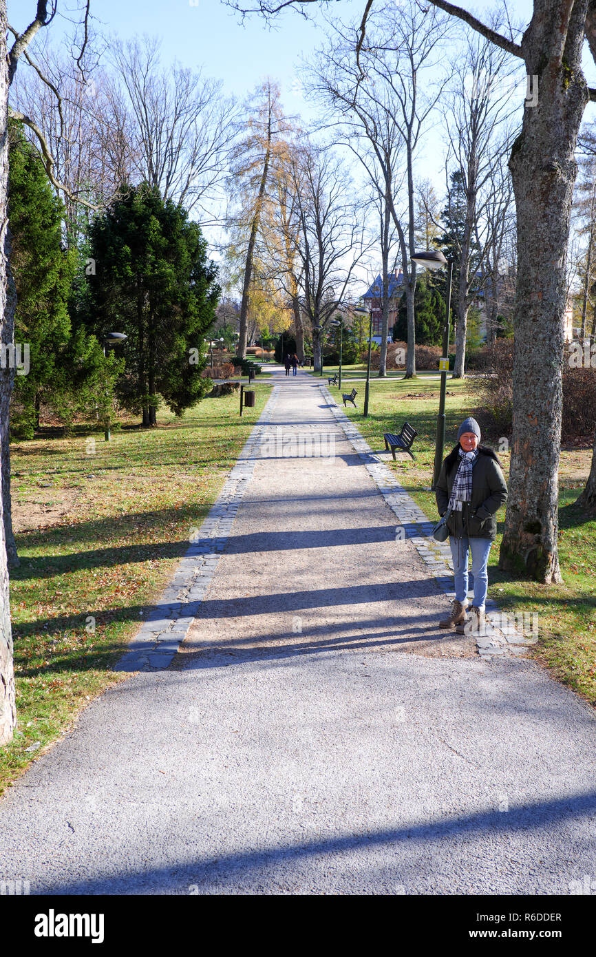 Tatranska Lomnica, Slovacchia, 17 novembre 2018, Tatranska Lomnica città, il parco, zona relax Foto Stock