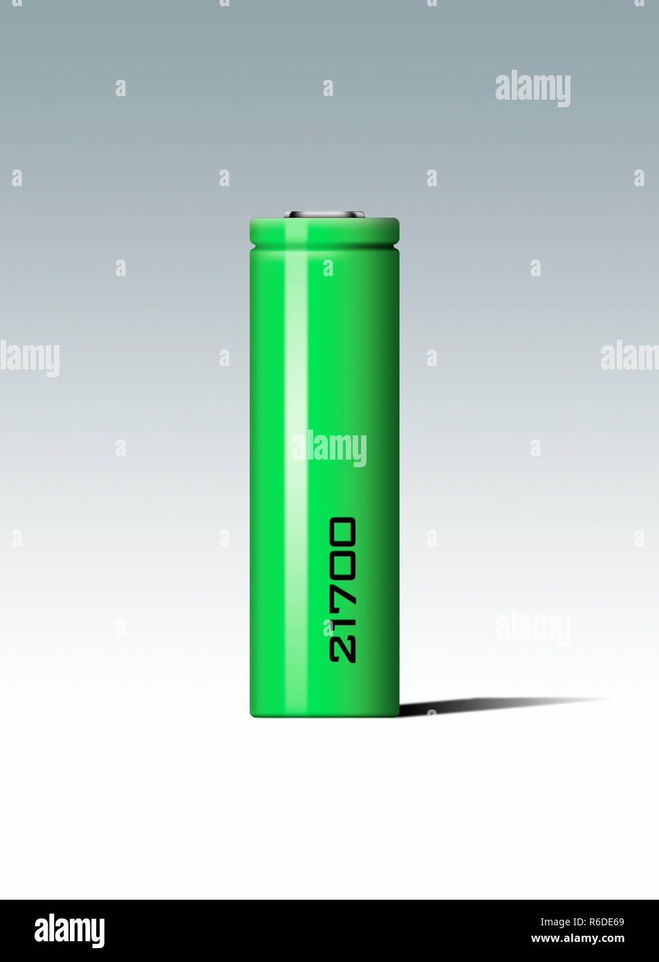Verde stile di litio batteria contro uno sfondo bianco Foto Stock