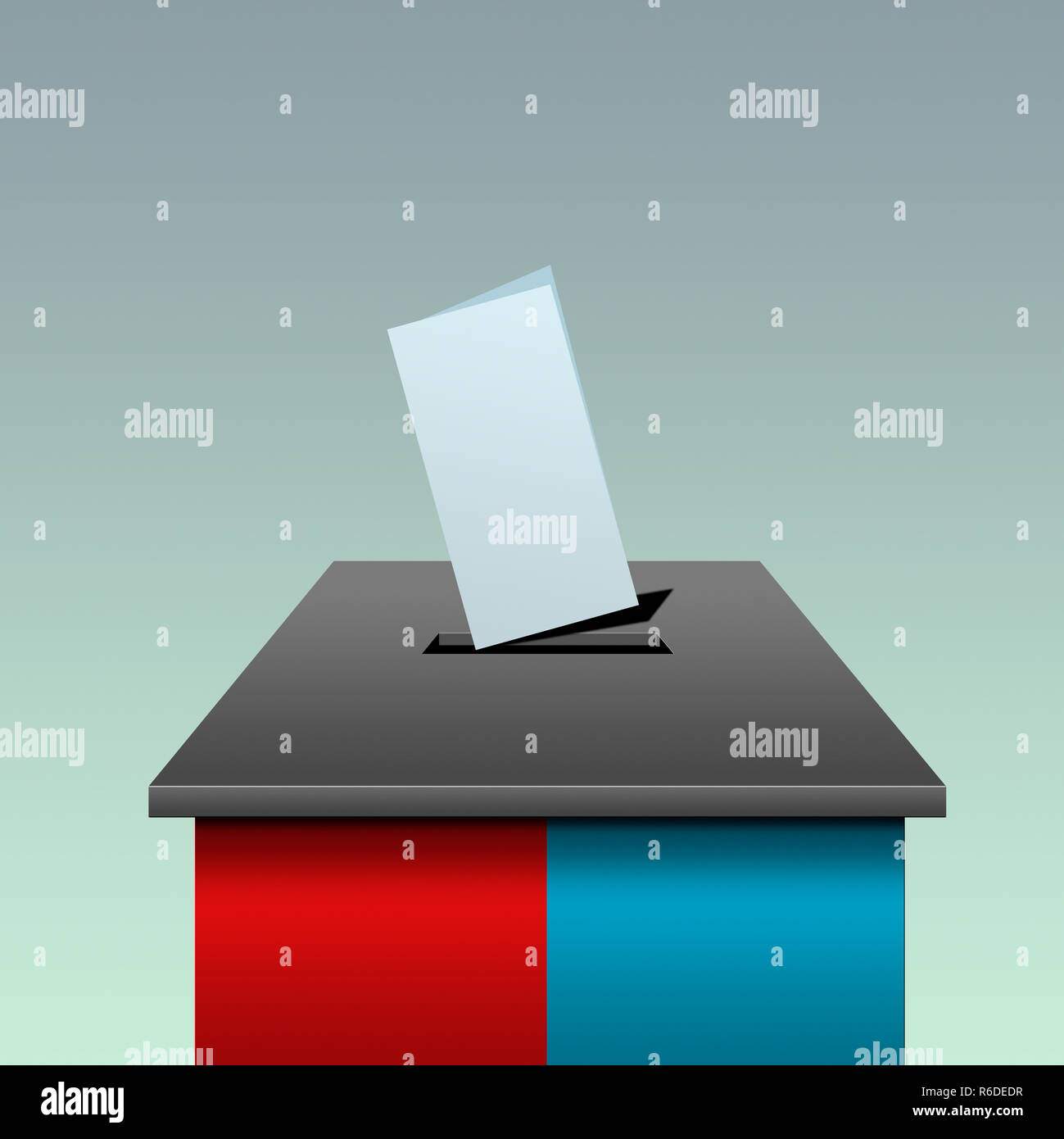Immagine digitale di urne colorati di rosso e di blu, foglio di votazione nello slot Foto Stock