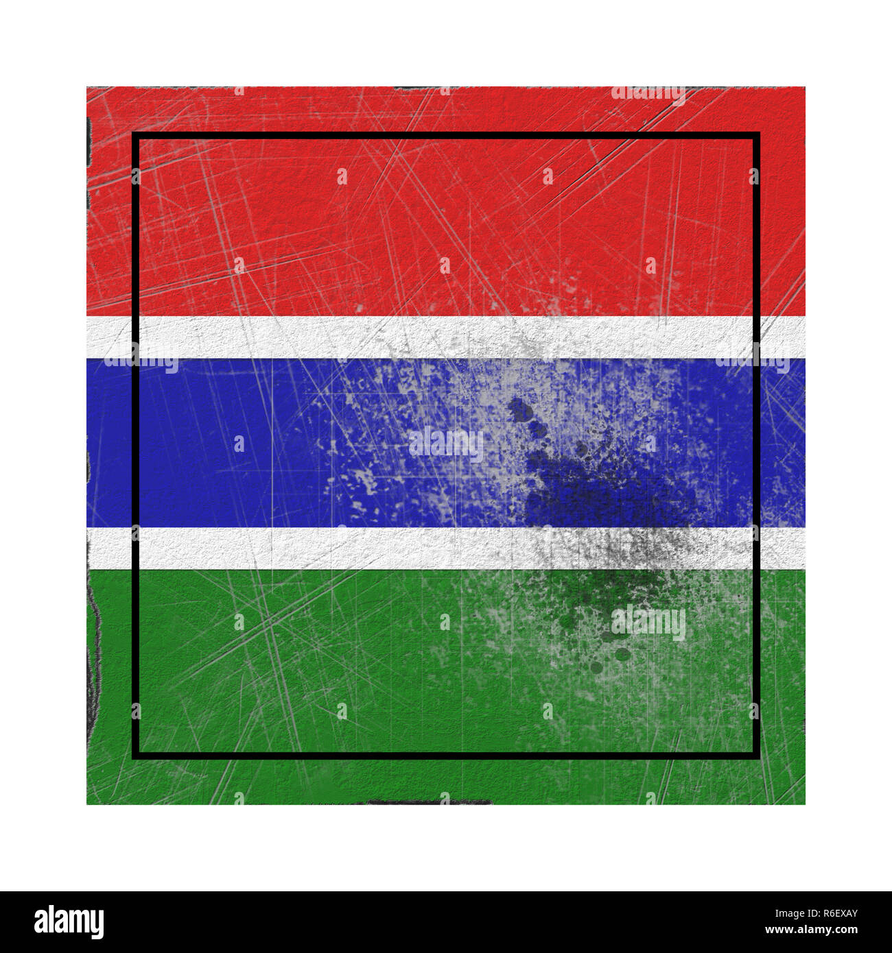 3D rendering di un vecchio Gambia bandiera in un quadrato di cemento Foto Stock