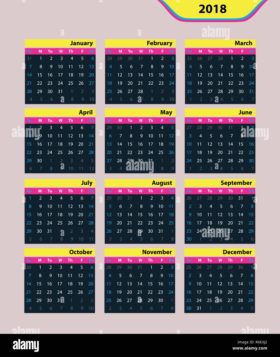 Vettore classico Calendario 2018 su sfondo grigio Illustrazione Vettoriale