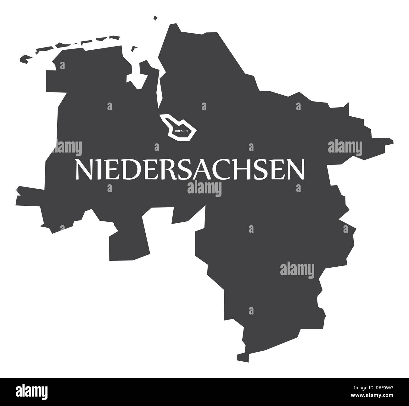 Bassa Sassonia - Brema stati federali mappa della Germania nero con titoli Illustrazione Vettoriale