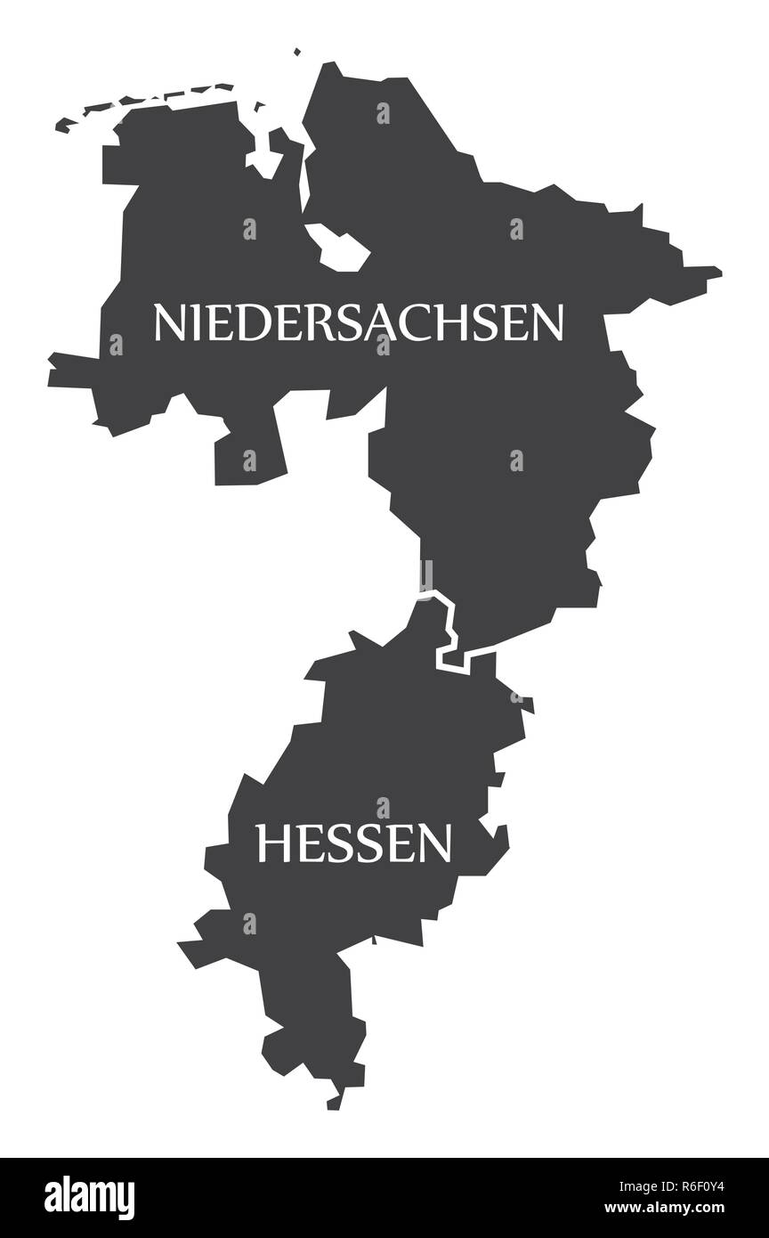 Bassa Sassonia - Hesse stati federali mappa della Germania nero con titoli Illustrazione Vettoriale