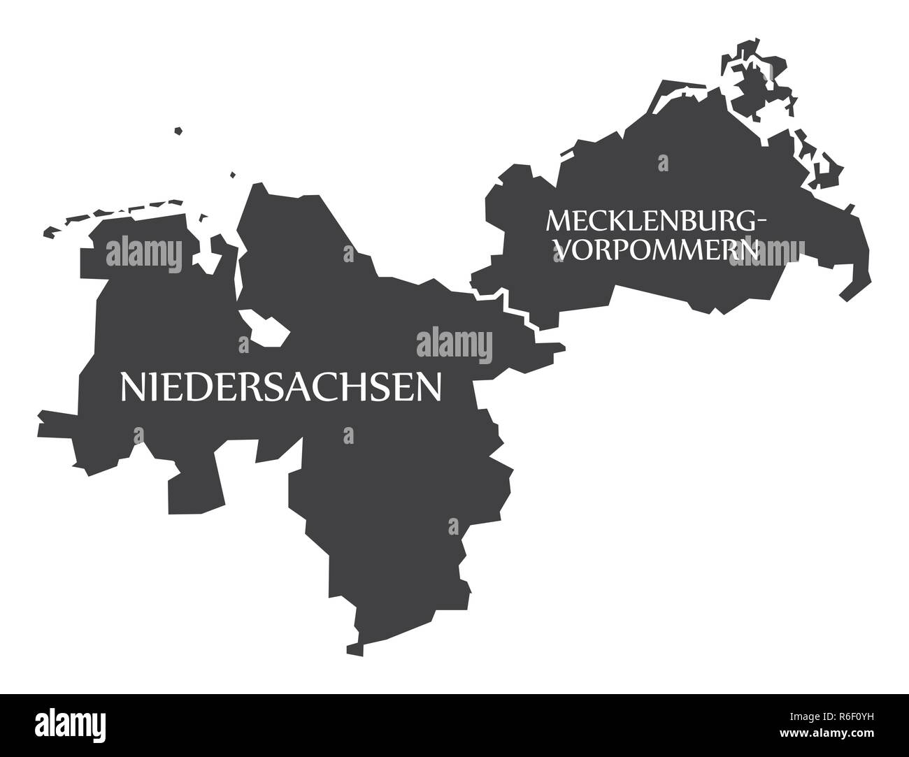 Bassa Sassonia - Meclemburgo-pomerania stati federali mappa della Germania nero con titoli Illustrazione Vettoriale