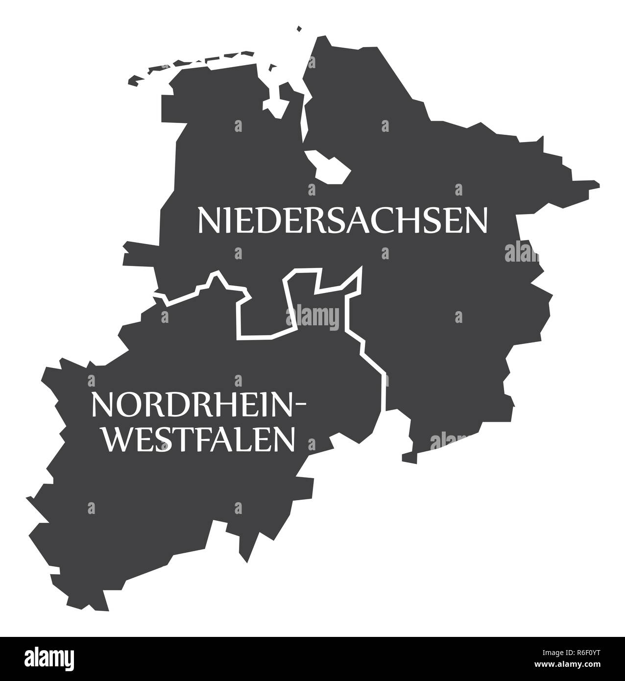 Bassa Sassonia - Renania settentrionale-Vestfalia stati federali mappa della Germania nero con titoli Illustrazione Vettoriale