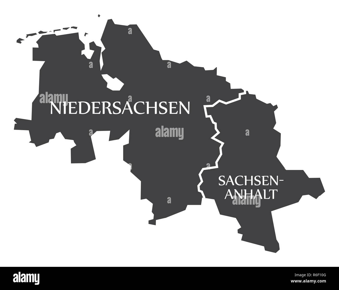 Bassa Sassonia - Sassonia Anhalt stati federali mappa della Germania nero con titoli Illustrazione Vettoriale