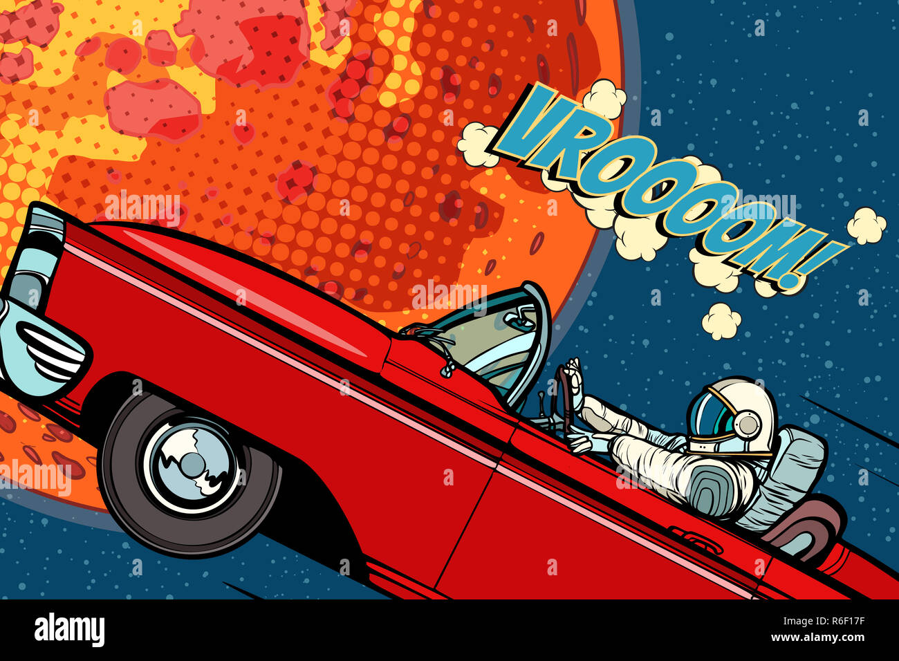 Astronauta in una vettura al di sopra del pianeta Marte Foto Stock