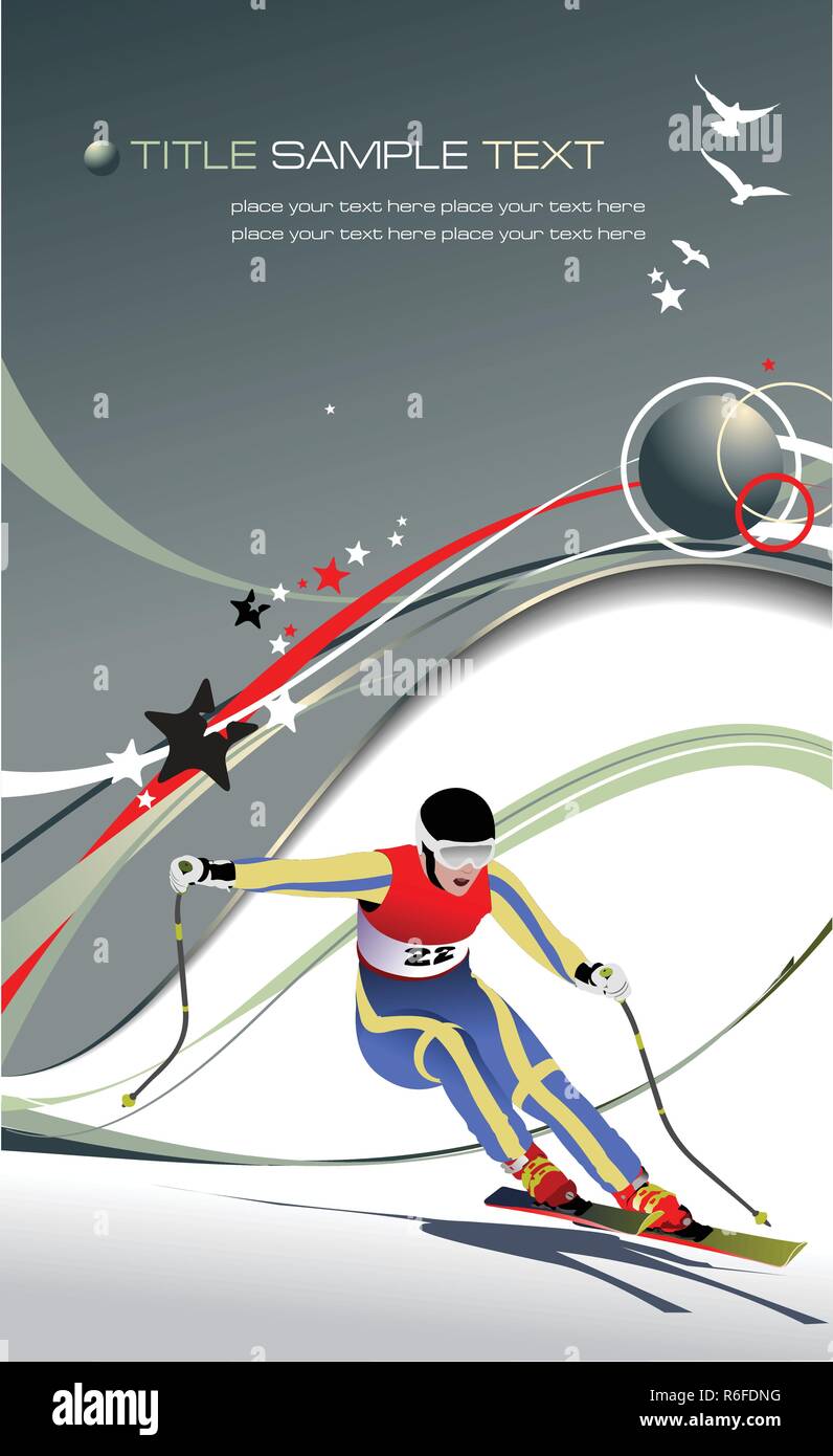 Coperchio per sport invernali brochure con sciatore immagine. Illustrazione Vettoriale Illustrazione Vettoriale