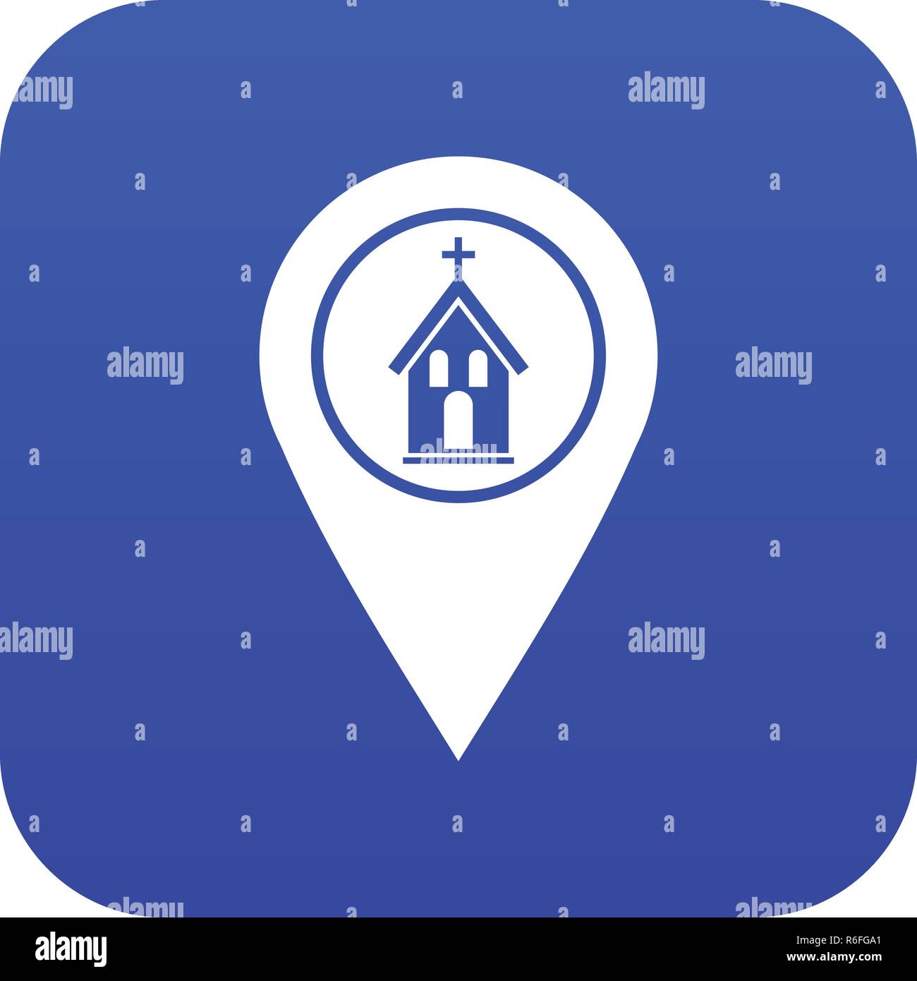 Puntatore Mappa con chiesa icona blu digitale Illustrazione Vettoriale