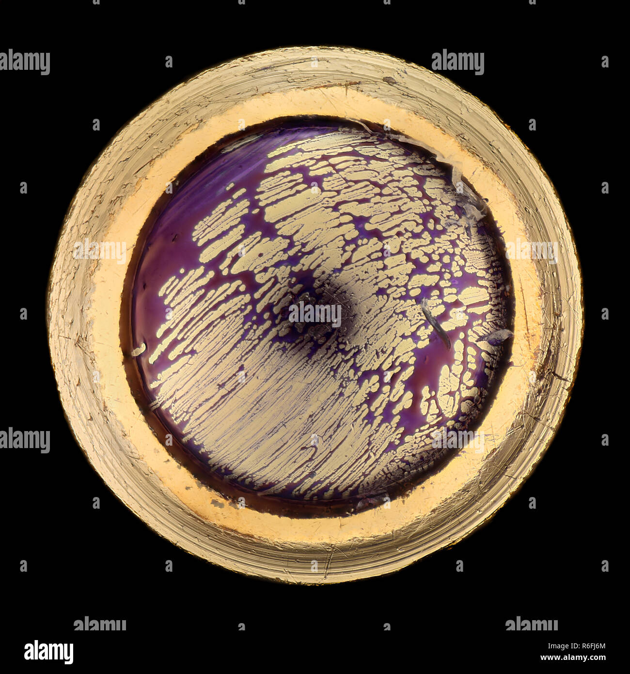 Extreme ingrandimento - Sfera punta di penna con inchiostro Foto Stock