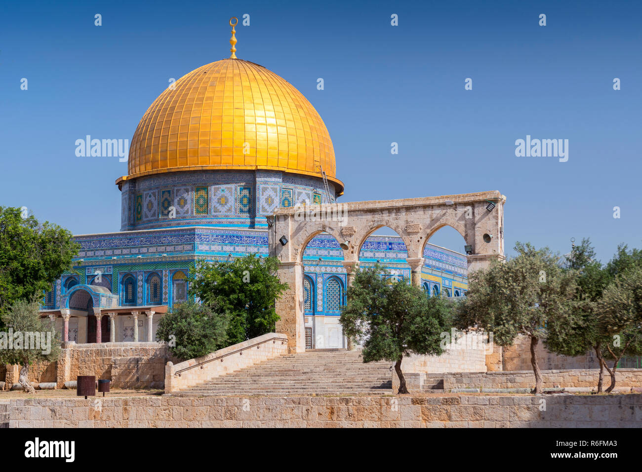 La Cupola della Roccia sulla Spianata delle Moschee di Gerusalemme, Israele Foto Stock